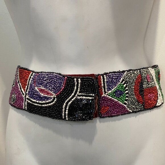 VINTAGE GLASS BEADED BELT - Picture 1 of 8